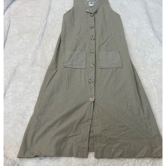 Dogwood Lane Cotton Sleeveless Green Plaid Decorative Buttons Maxi Dress Size S - Picture 1 of 7